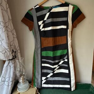 Derek Lam linen cotton blend dress women’s size 6 geometric abstract sheath knee